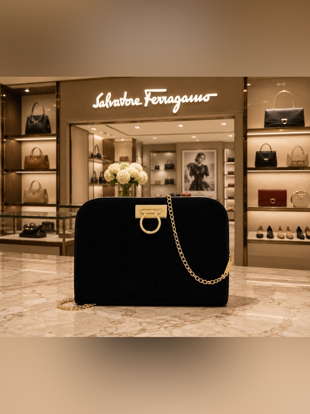 Authentic Vintage Salvatore Ferragamo Gancini Suede Clutch Shoulder Bag